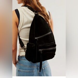 Free People Black Suede Sling Backpack